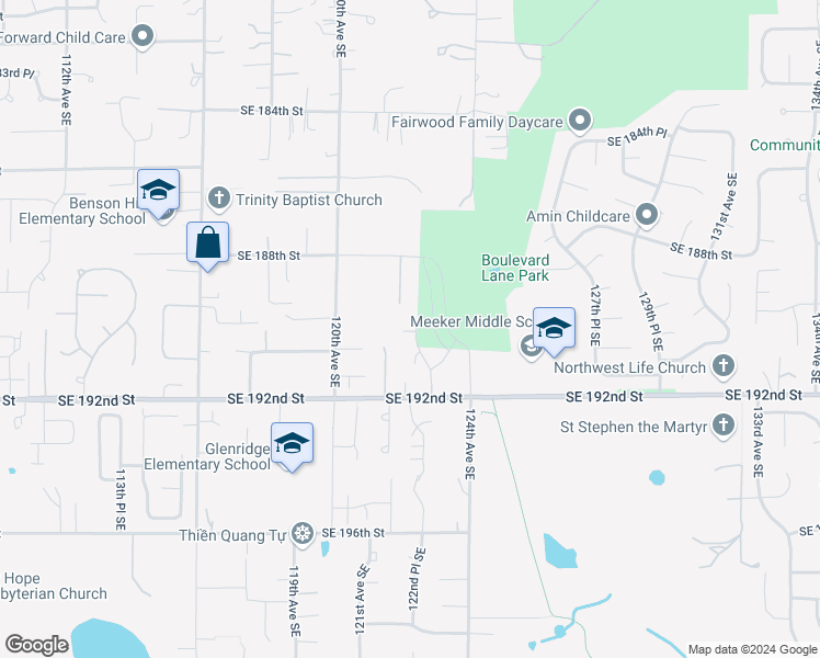 map of restaurants, bars, coffee shops, grocery stores, and more near 19023 123rd Avenue Southeast in Renton