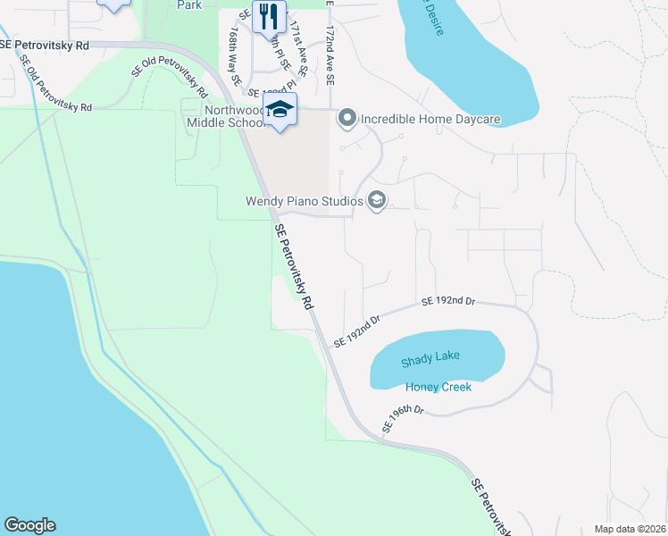 map of restaurants, bars, coffee shops, grocery stores, and more near 17026 Southeast Petrovitsky Road in Renton