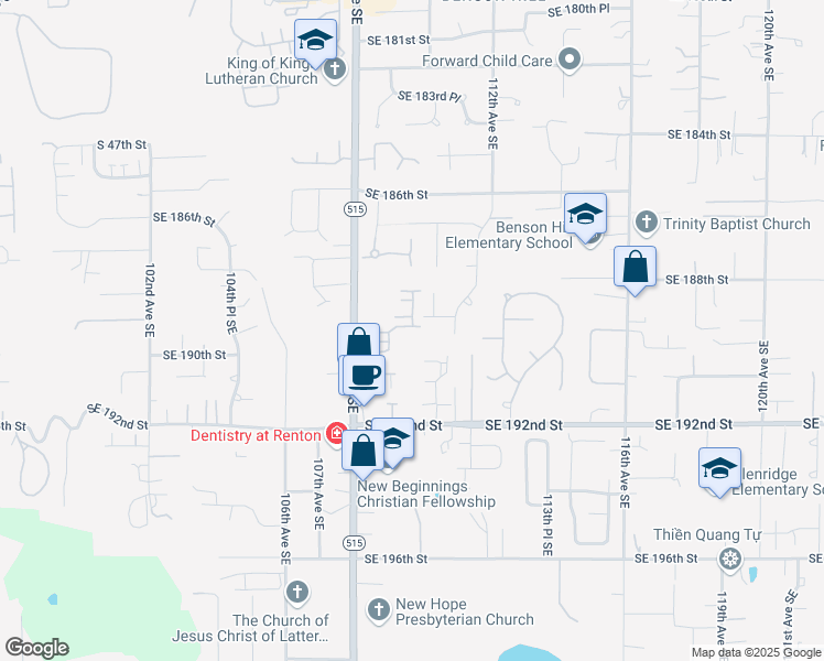 map of restaurants, bars, coffee shops, grocery stores, and more near 18900 108th Lane Southeast in Renton