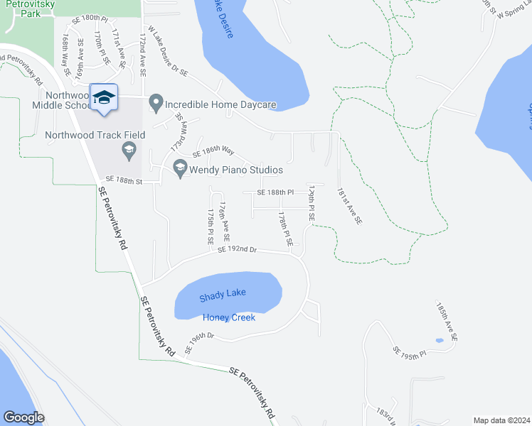 map of restaurants, bars, coffee shops, grocery stores, and more near 17725 Southeast 189th Street in Renton