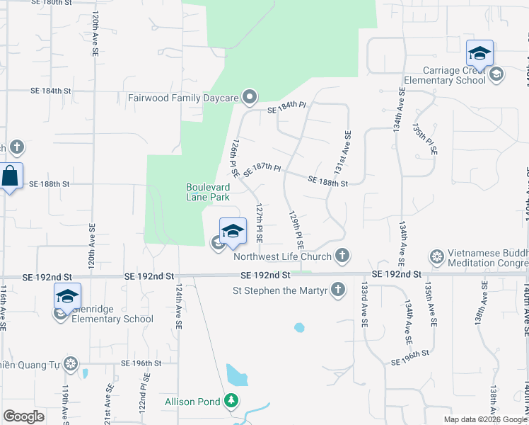 map of restaurants, bars, coffee shops, grocery stores, and more near 18904 127th Place Southeast in Renton