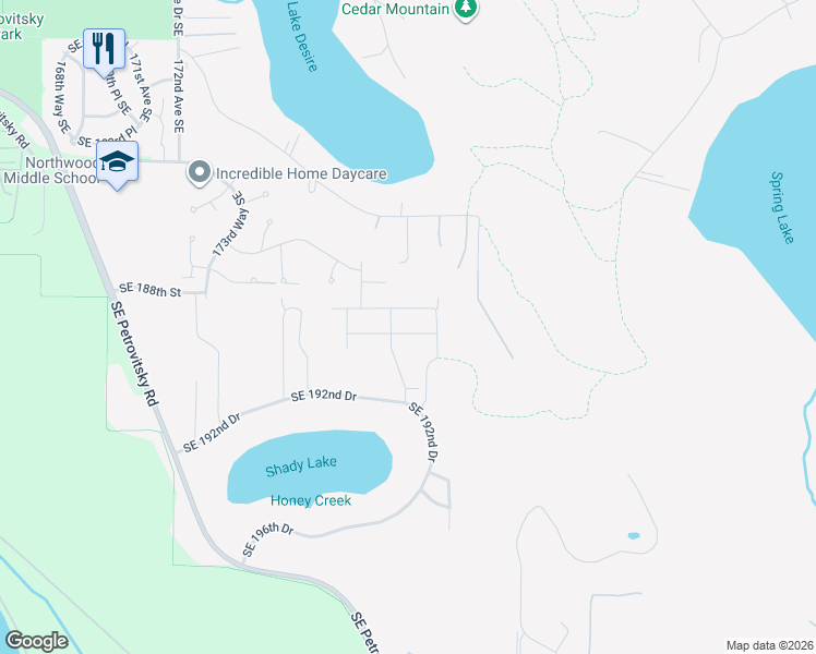 map of restaurants, bars, coffee shops, grocery stores, and more near 17826 Southeast 189th Street in Renton