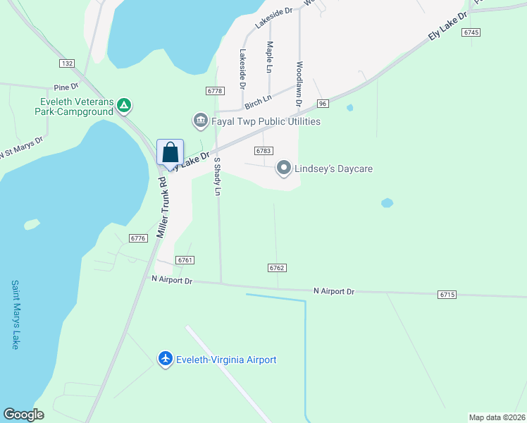 map of restaurants, bars, coffee shops, grocery stores, and more near 4353 North Airport Lane in Eveleth
