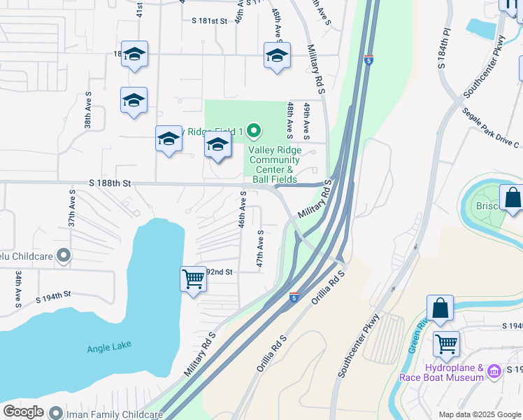 map of restaurants, bars, coffee shops, grocery stores, and more near 18917 47th Avenue South in SeaTac