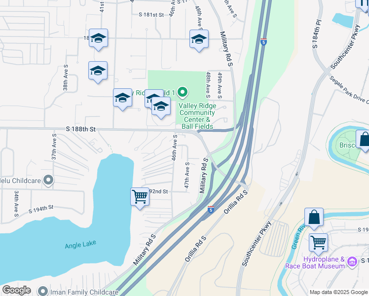 map of restaurants, bars, coffee shops, grocery stores, and more near 18917 47th Avenue South in SeaTac