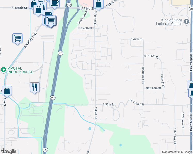 map of restaurants, bars, coffee shops, grocery stores, and more near 401 South 51st Court in Renton