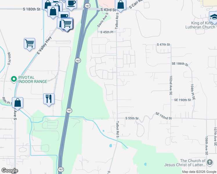 map of restaurants, bars, coffee shops, grocery stores, and more near 5301 Talbot Road South in Renton