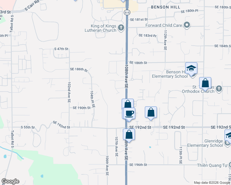 map of restaurants, bars, coffee shops, grocery stores, and more near 10701 Southeast 188th Street in Renton