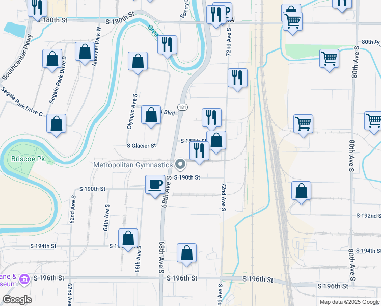 map of restaurants, bars, coffee shops, grocery stores, and more near 7011 South 188th Street in Kent