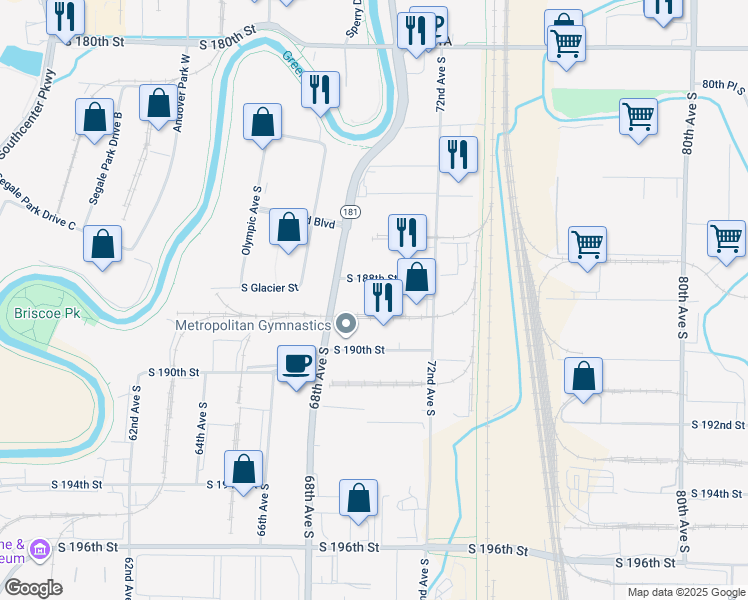 map of restaurants, bars, coffee shops, grocery stores, and more near 7011 South 188th Street in Kent