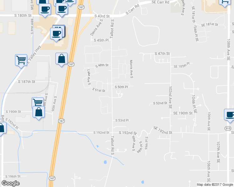 map of restaurants, bars, coffee shops, grocery stores, and more near 440 South 51st Court in Renton