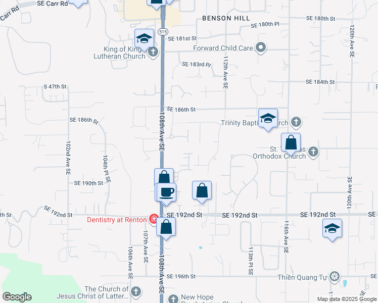 map of restaurants, bars, coffee shops, grocery stores, and more near 18870 108th Lane Southeast in Renton