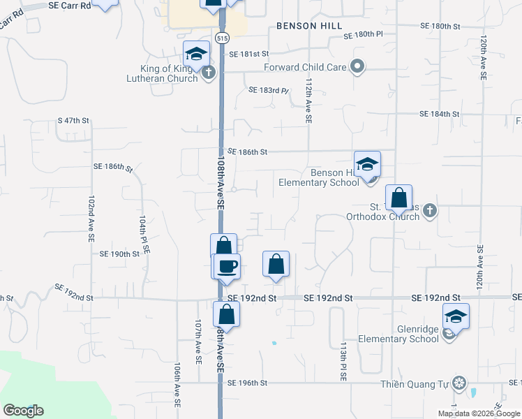 map of restaurants, bars, coffee shops, grocery stores, and more near 18874 108th Lane Southeast in Renton
