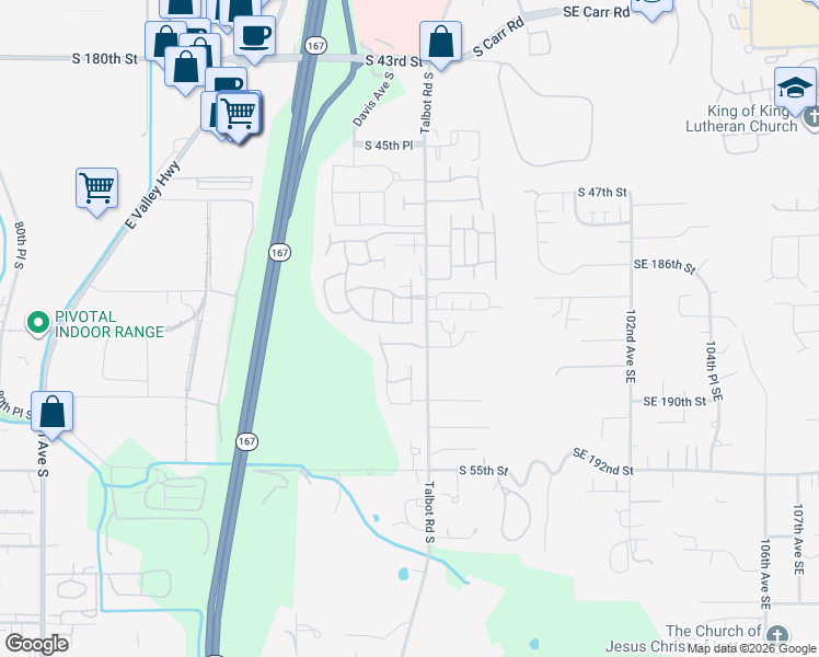map of restaurants, bars, coffee shops, grocery stores, and more near 5029 Davis Avenue South in Renton