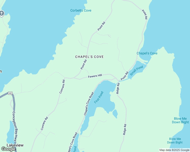 map of restaurants, bars, coffee shops, grocery stores, and more near Fewers Hill in Harbour Main-Chapel's Cove-Lakeview