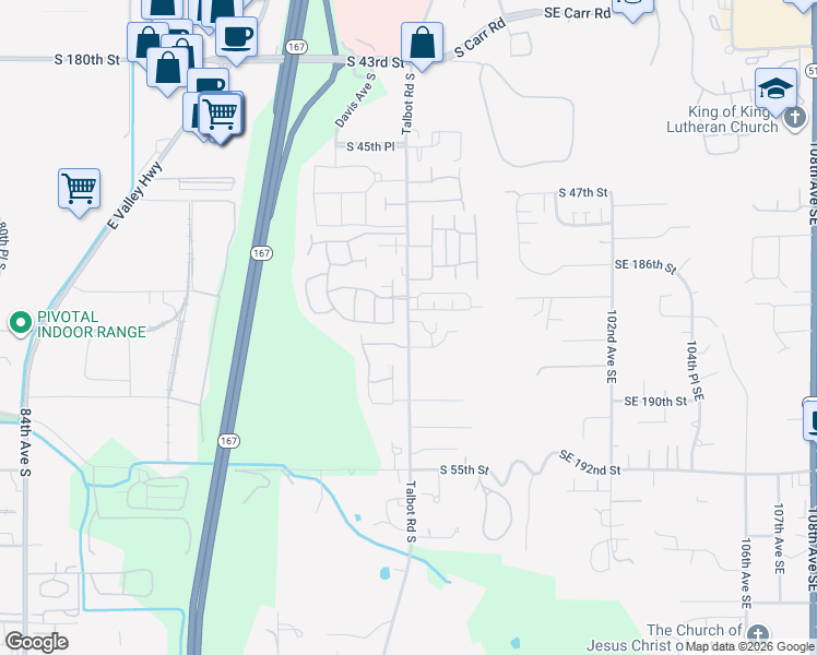 map of restaurants, bars, coffee shops, grocery stores, and more near 400 South 50th Place in Renton