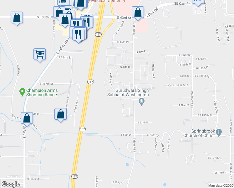 map of restaurants, bars, coffee shops, grocery stores, and more near 5012 Lake Avenue South in Renton