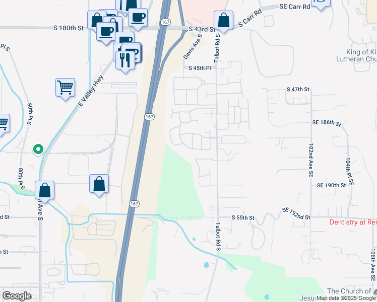 map of restaurants, bars, coffee shops, grocery stores, and more near 205 South 51st Street in Renton