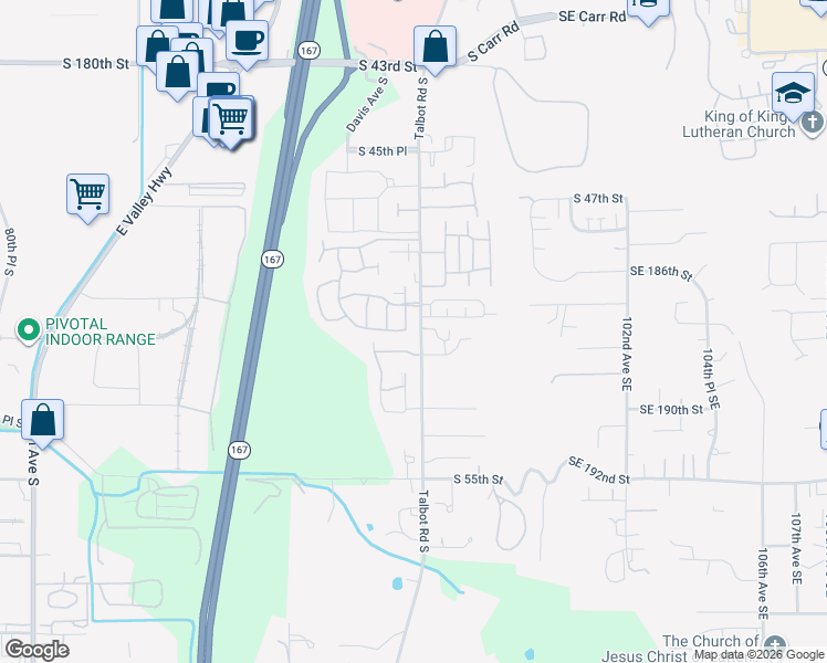 map of restaurants, bars, coffee shops, grocery stores, and more near 5029 Davis Avenue South in Renton