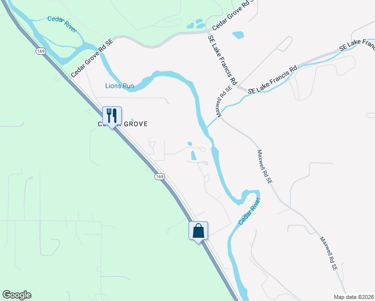 map of restaurants, bars, coffee shops, grocery stores, and more near 18700 Byers Road Southeast in Maple Valley