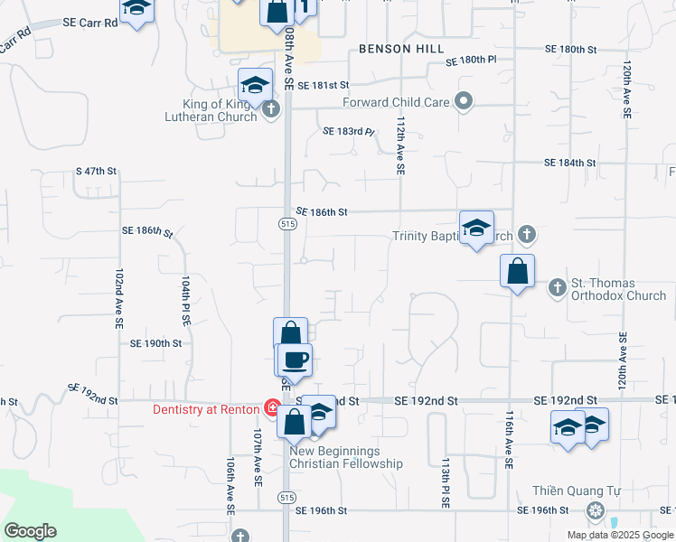 map of restaurants, bars, coffee shops, grocery stores, and more near 18741 109 Lane Southeast in Renton