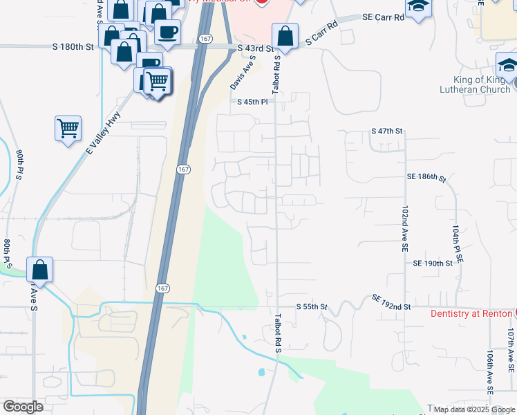map of restaurants, bars, coffee shops, grocery stores, and more near 5029 Davis Avenue South in Renton