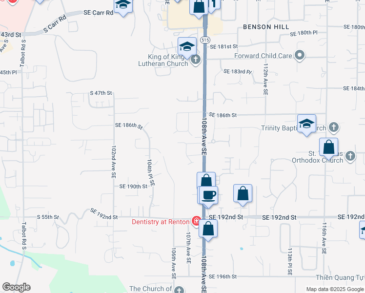 map of restaurants, bars, coffee shops, grocery stores, and more near 18701 107th Avenue Southeast in Renton