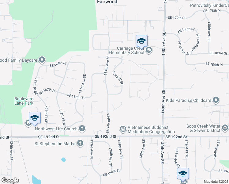map of restaurants, bars, coffee shops, grocery stores, and more near 13416 Southeast 187th Place in Renton
