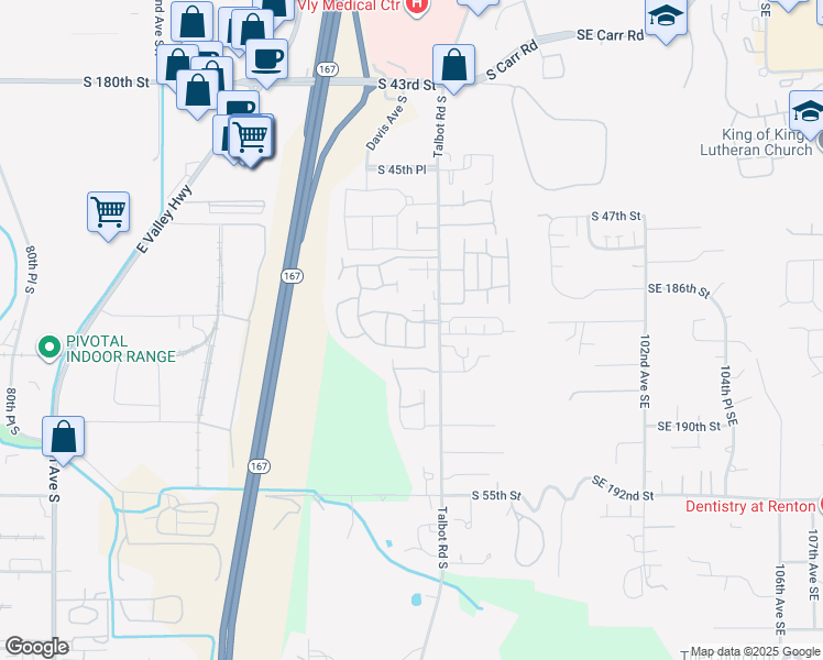 map of restaurants, bars, coffee shops, grocery stores, and more near 5029 Davis Avenue South in Renton