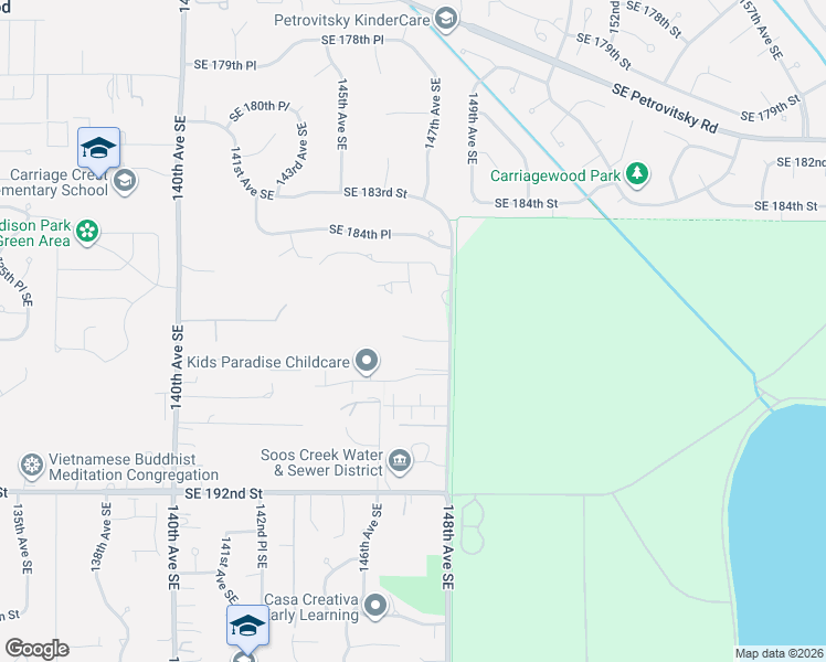 map of restaurants, bars, coffee shops, grocery stores, and more near 14740 Southeast 187 Court in Renton