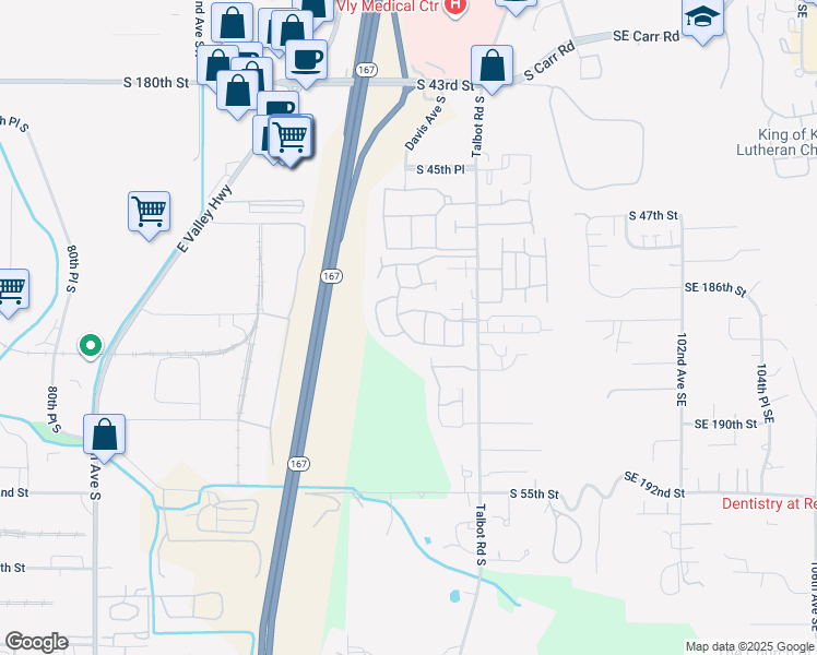 map of restaurants, bars, coffee shops, grocery stores, and more near 5012 Lake Avenue South in Renton