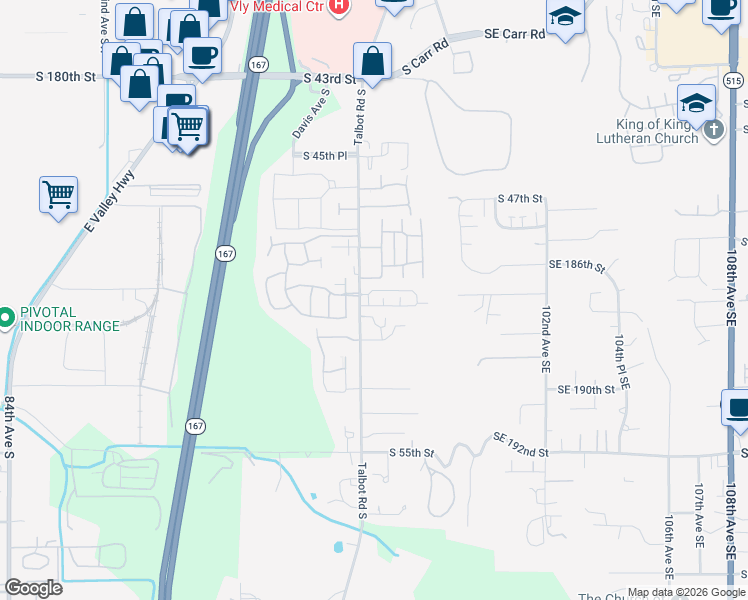 map of restaurants, bars, coffee shops, grocery stores, and more near 400 South 50th Street in Renton