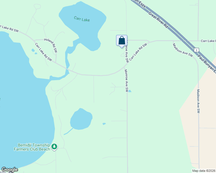 map of restaurants, bars, coffee shops, grocery stores, and more near 1045 Woodward Drive Southwest in Bemidji