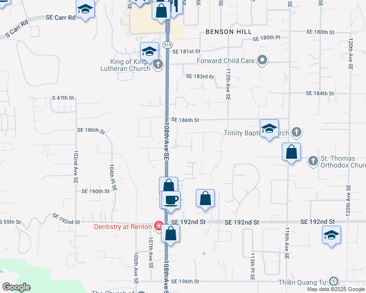 map of restaurants, bars, coffee shops, grocery stores, and more near 10913 Southeast 187th Lane in Renton