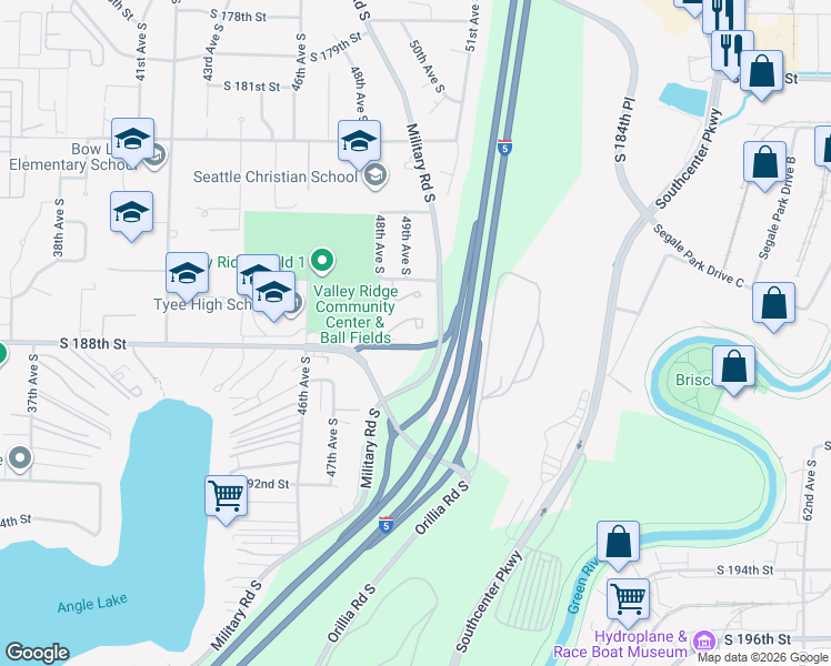 map of restaurants, bars, coffee shops, grocery stores, and more near in SeaTac