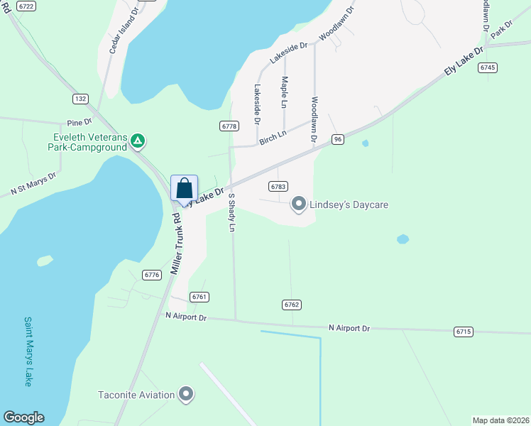 map of restaurants, bars, coffee shops, grocery stores, and more near 7728 Olaughlin Drive in Eveleth