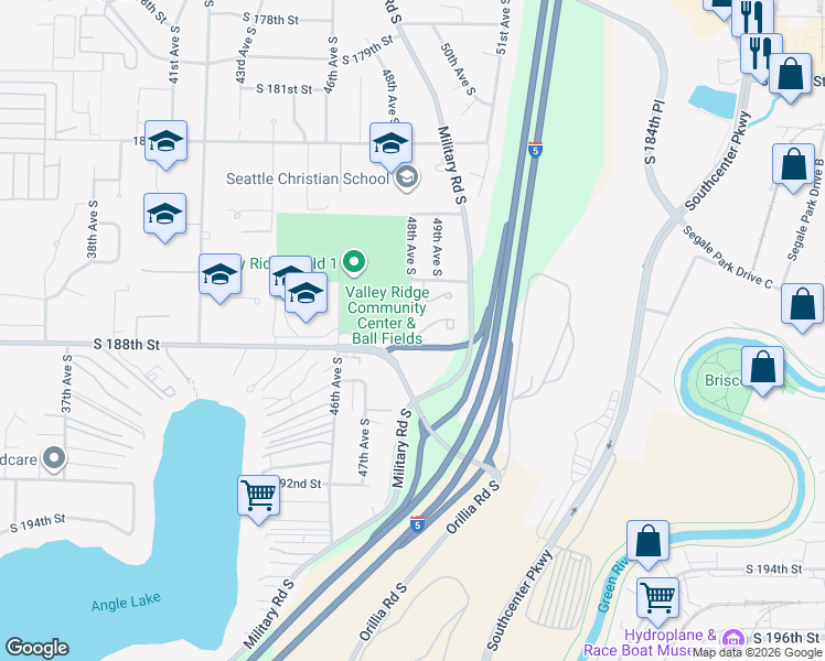 map of restaurants, bars, coffee shops, grocery stores, and more near in SeaTac