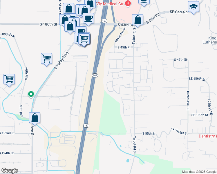 map of restaurants, bars, coffee shops, grocery stores, and more near 5007 Lake Place South in Renton