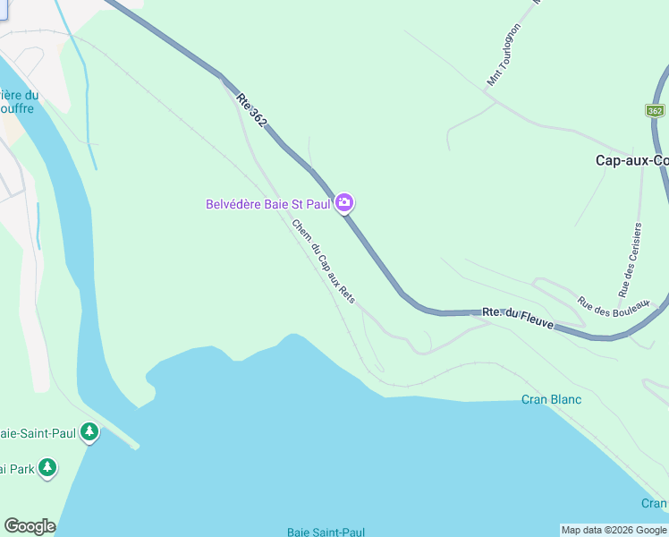 map of restaurants, bars, coffee shops, grocery stores, and more near 237 Chemin du Cap aux Rets in Baie-Saint-Paul