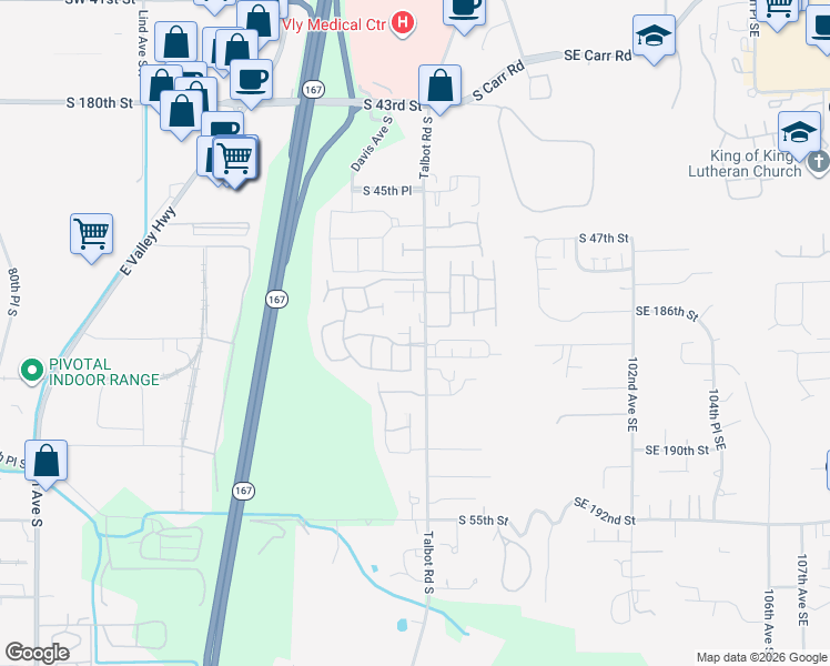 map of restaurants, bars, coffee shops, grocery stores, and more near 5029 Davis Avenue South in Renton