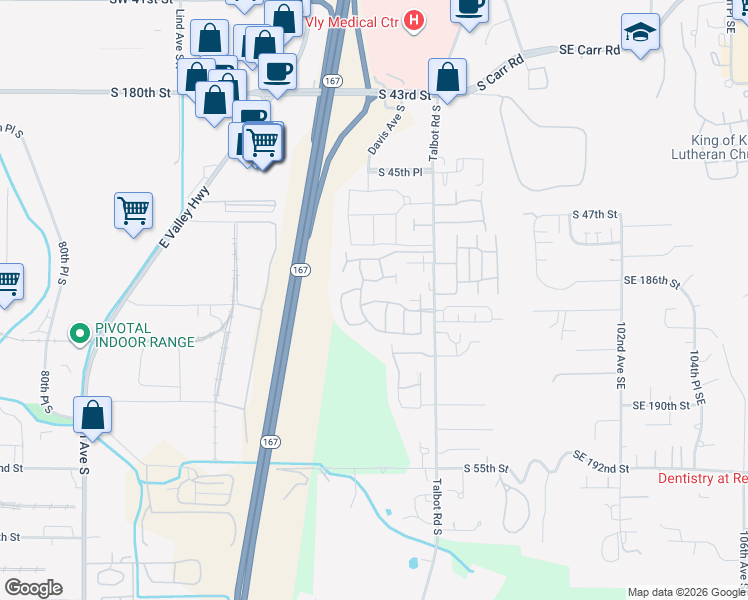 map of restaurants, bars, coffee shops, grocery stores, and more near 5012 Lake Avenue South in Renton