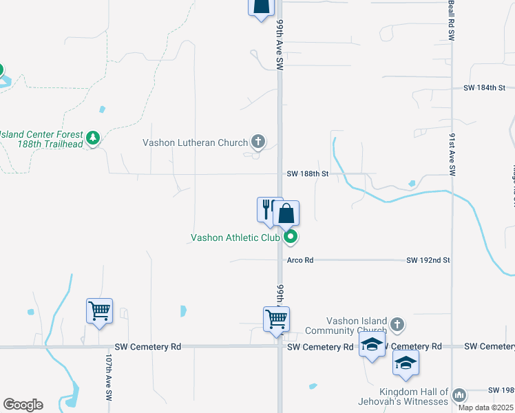 map of restaurants, bars, coffee shops, grocery stores, and more near 19001 Vashon Highway Southwest in Vashon