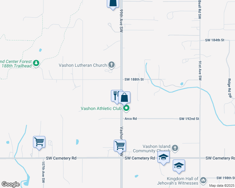 map of restaurants, bars, coffee shops, grocery stores, and more near 18913 Vashon Highway Southwest in Vashon