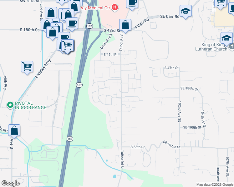 map of restaurants, bars, coffee shops, grocery stores, and more near 5029 Davis Avenue South in Renton