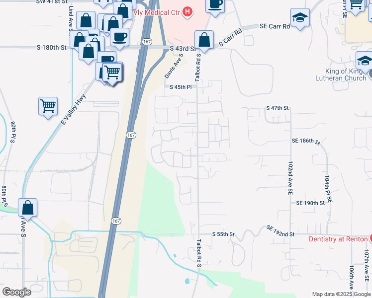 map of restaurants, bars, coffee shops, grocery stores, and more near 5029 Davis Avenue South in Renton