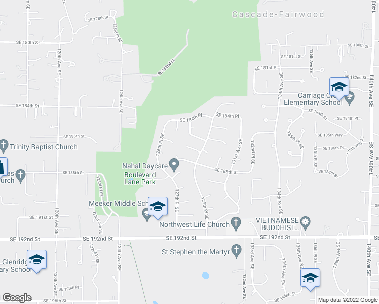 map of restaurants, bars, coffee shops, grocery stores, and more near 12817 Southeast 186th Place in Renton