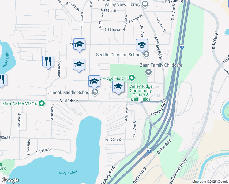 map of restaurants, bars, coffee shops, grocery stores, and more near 4424 South 188th Street in SeaTac