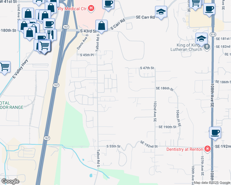 map of restaurants, bars, coffee shops, grocery stores, and more near 4911 Morris Avenue South in Renton