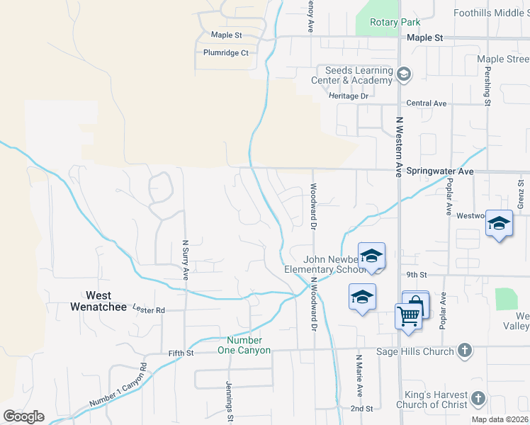 map of restaurants, bars, coffee shops, grocery stores, and more near 985 Spring Mountain Drive in Wenatchee