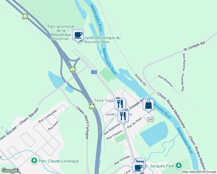 map of restaurants, bars, coffee shops, grocery stores, and more near 60 Isidore-Boucher Boulevard in Edmundston